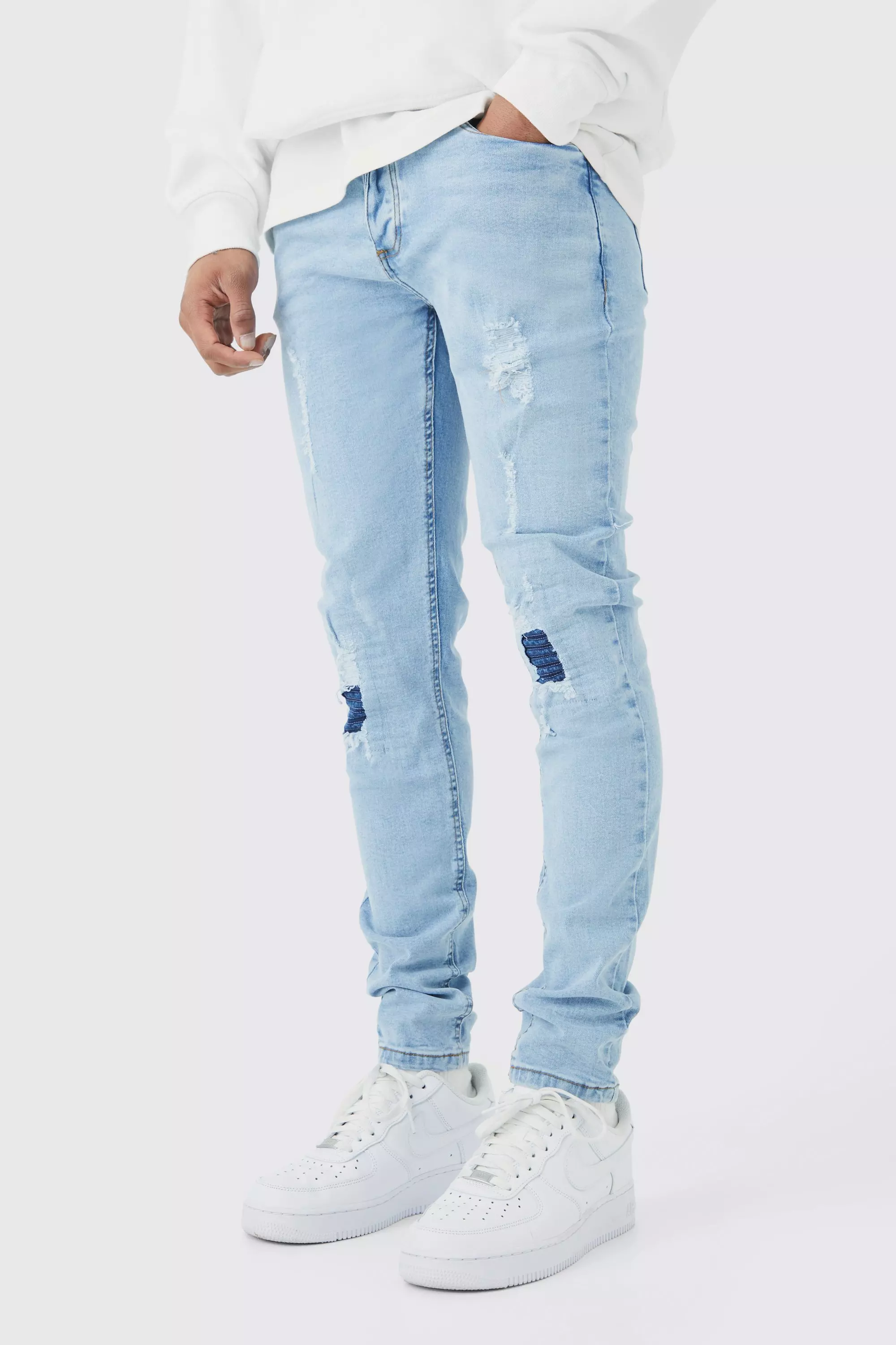 Skinny Stretch Denim Biker Rip & Repair Jeans